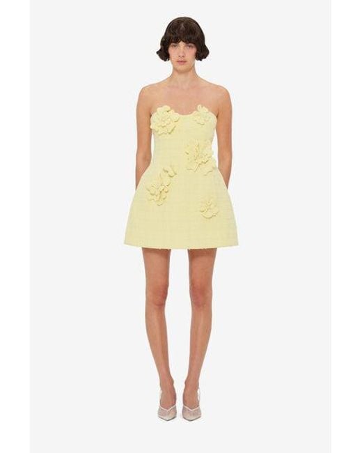 LEO LIN Yellow Rosario Tweed Petal Bustier Mini Dress