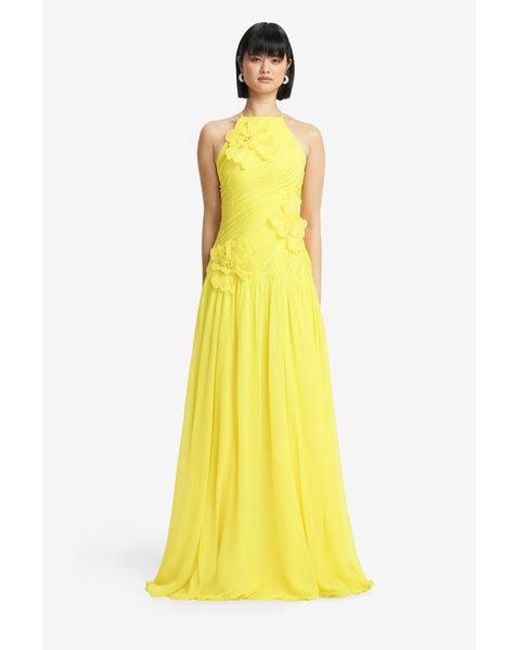 LEO LIN Yellow Amya Floral Appliqué Gown