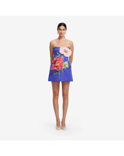LEO LIN Blue Rosario Appliqué Floral Bustier Mini Dress