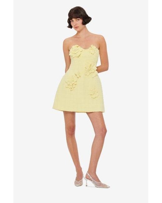 LEO LIN Yellow Rosario Tweed Petal Bustier Mini Dress