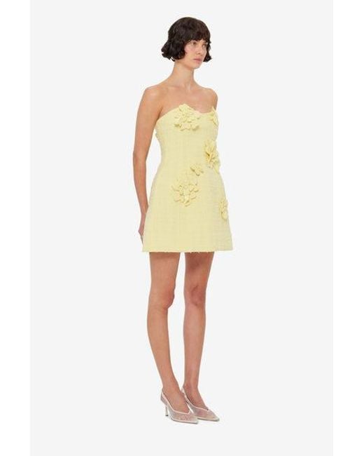 LEO LIN Yellow Rosario Tweed Petal Bustier Mini Dress