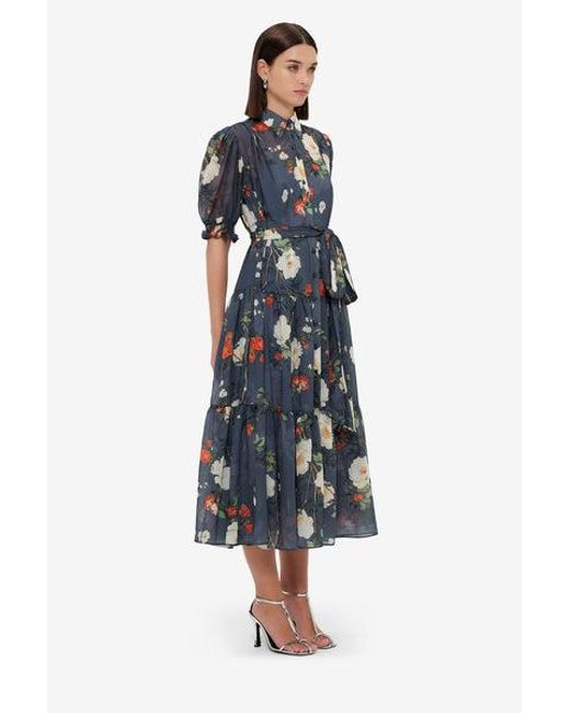 LEO LIN Blue Ellie Bishop Sleeve Midi Dress