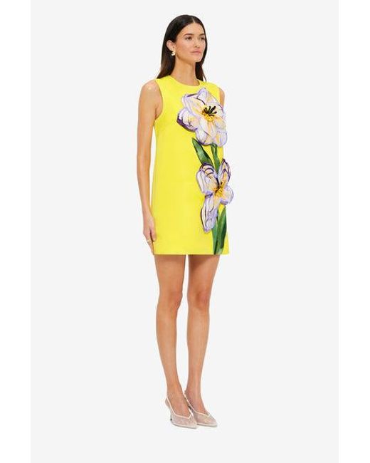 LEO LIN Yellow Yvonne Appliqué Floral Mini Dress