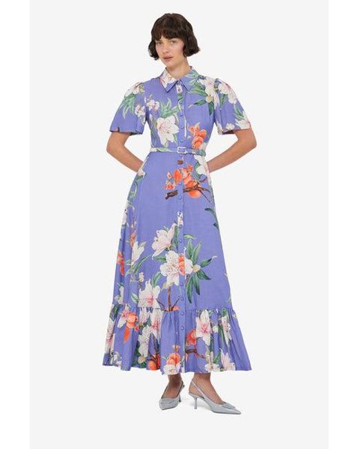 LEO LIN Blue Becca Short Sleeve Midi Dress
