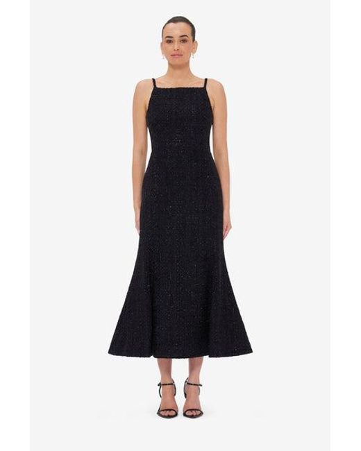 LEO LIN Blue Regina Tweed Midi Dress