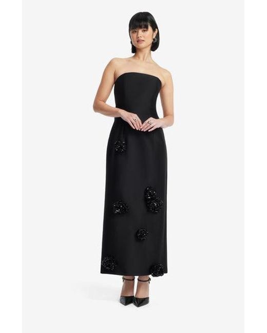 LEO LIN Black Rayna Embellished Wool Blend Bustier Maxi Dress