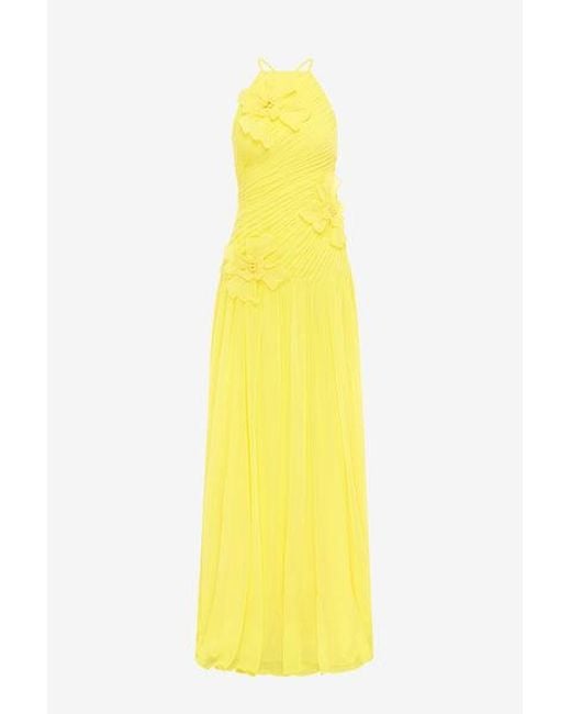 LEO LIN Yellow Amya Floral Appliqué Gown