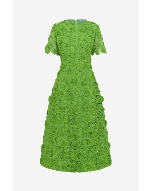 LEO LIN Green Caroline Lace Short Sleeve Midi Dress