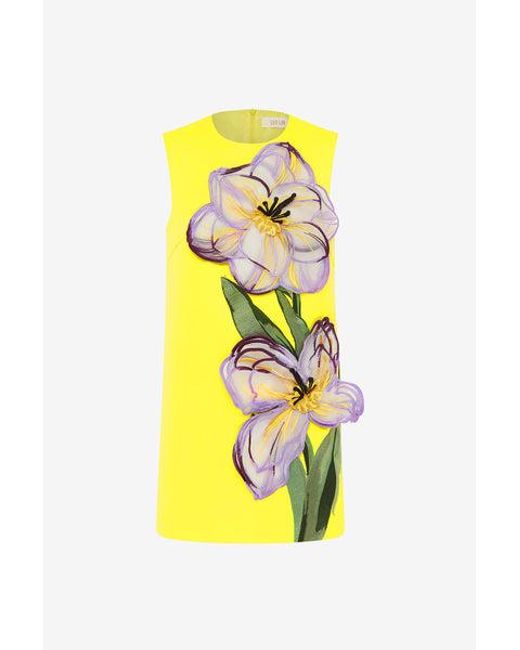 LEO LIN Yellow Yvonne Appliqué Floral Mini Dress