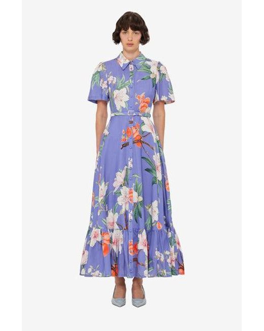LEO LIN Blue Becca Short Sleeve Midi Dress
