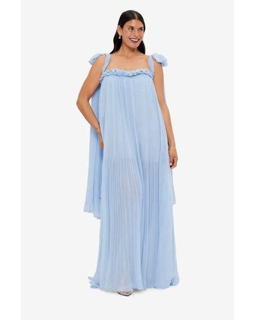 LEO LIN Blue Camilla Draped Floor Length Dress
