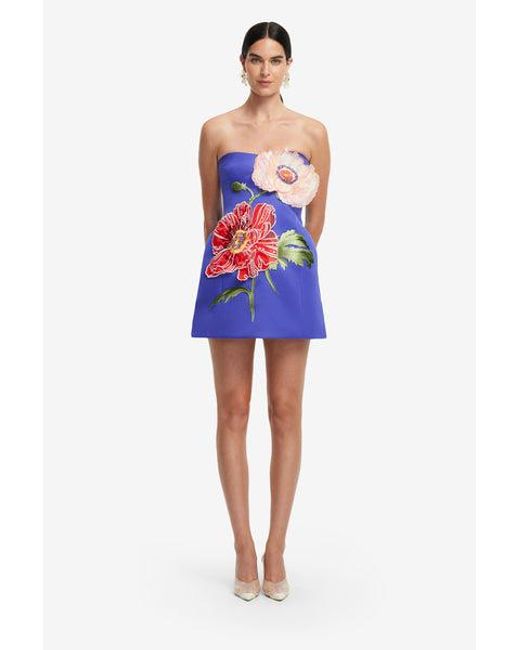 LEO LIN Blue Rosario Appliqué Floral Bustier Mini Dress