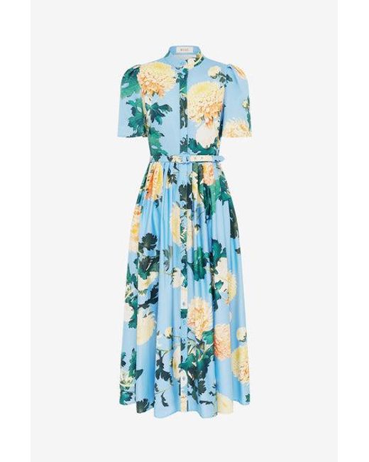 LEO LIN Blue Bianca Short Sleeve Midi Dress