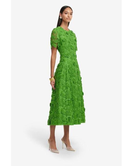 LEO LIN Green Caroline Lace Short Sleeve Midi Dress