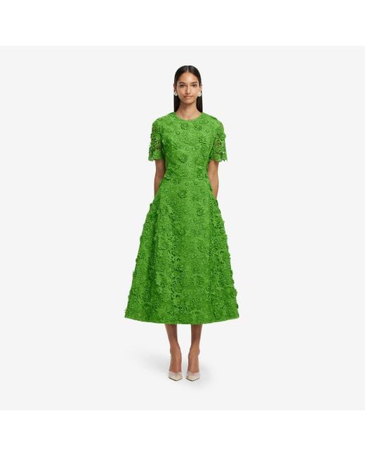 LEO LIN Green Caroline Lace Short Sleeve Midi Dress