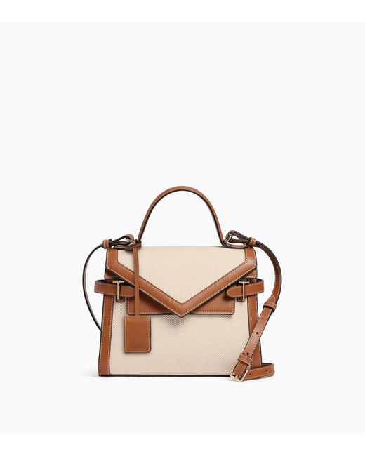 Le Tanneur Natural Mittelgroße Handtasche Emilie Aus Glattleder Und Baumwollcanvas Mit Doppelklappe