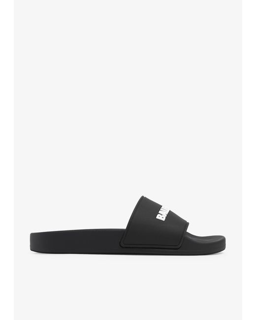 Balenciaga White Logo Rubber Slides