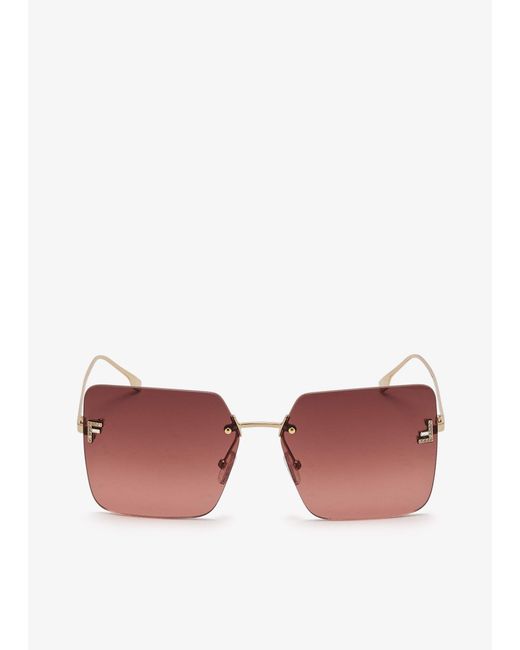 Fendi Pink First Crystal Square Sunglasses
