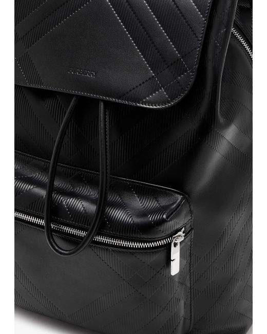 Burberry Black Embossed Check Backpack for men
