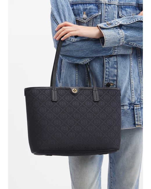 Tory Burch Black T Monogram Small Zip Tote Bag
