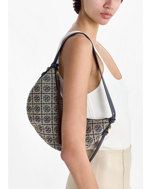 Tory Burch Gray Monogram Crescent Bag