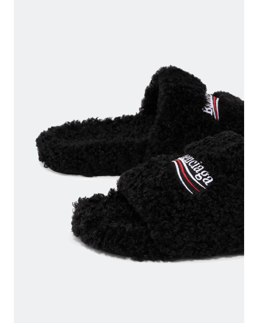 Balenciaga Black Furry Slide Sandals for men