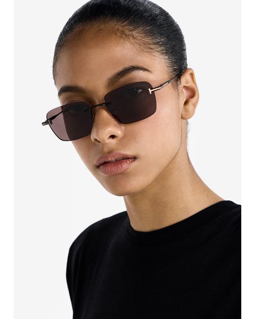 Tom Ford Black Metal Rectangular Sunglasses