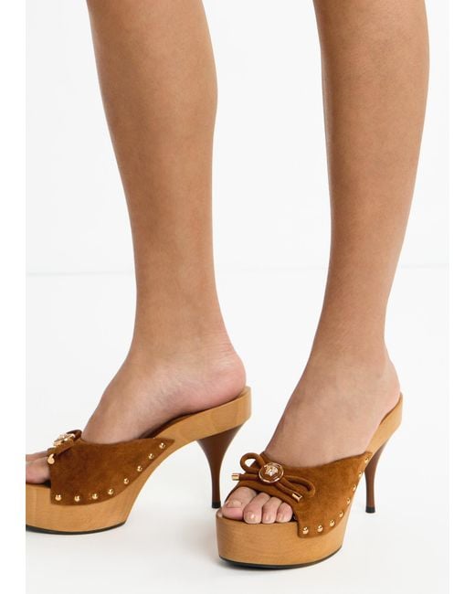 Versace Brown Platform Slides With Medusa Head