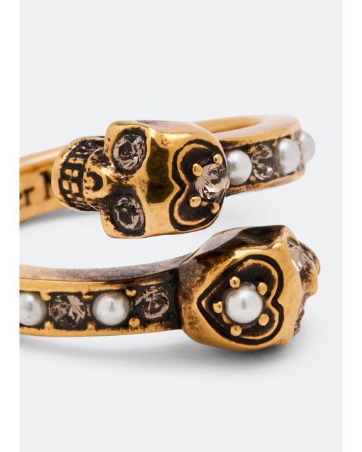 Alexander McQueen White Jew.Twin Skull Ring Ottone