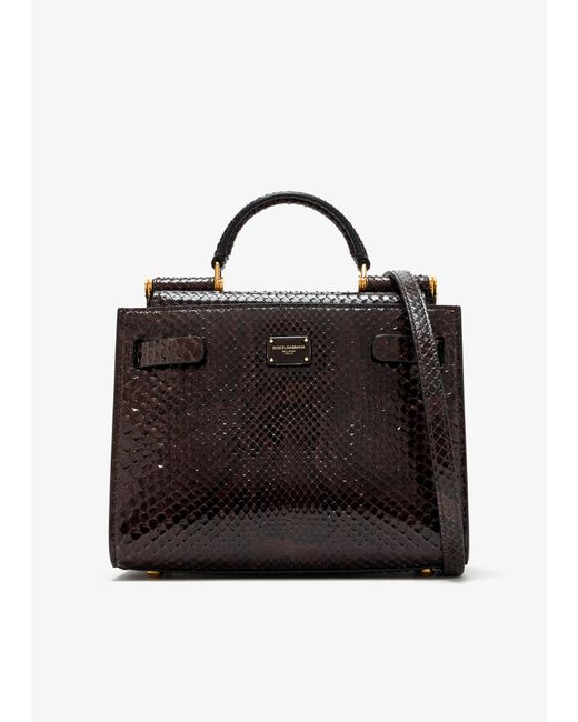 Dolce & Gabbana Black Small Python Skin Sicily 62 Bag