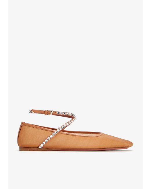 AMINA MUADDI White Ane Mesh Crystal Ballet Flats