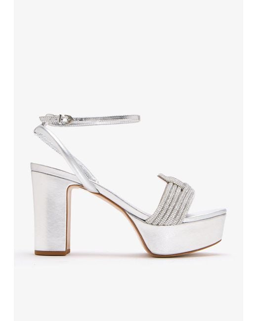 SCHUTZ SHOES White Crystal-Embellished Platform Sandals