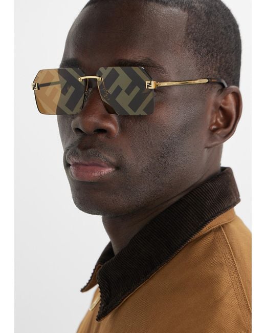 Fendi Natural Sky Rectangular Sunglasses for men