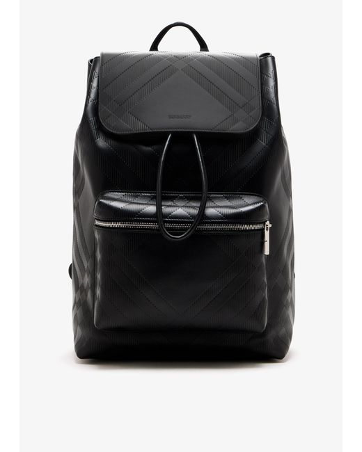 Burberry Black Embossed Check Backpack for men