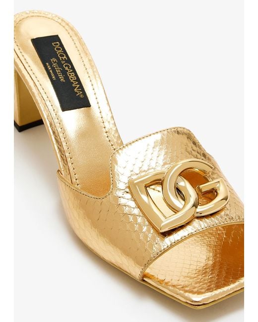 Dolce & Gabbana Natural Dg Logo Foiled Python Skin Sandals