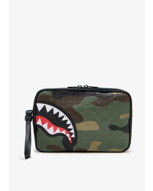 Sprayground Green Woodland Camo Check Toiletry Bag for men