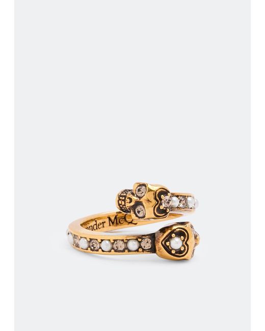 Alexander McQueen White Jew.Twin Skull Ring Ottone