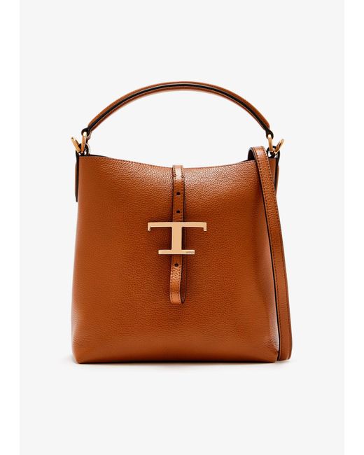 Tod's Brown T Timeless Mini Bucket Bag