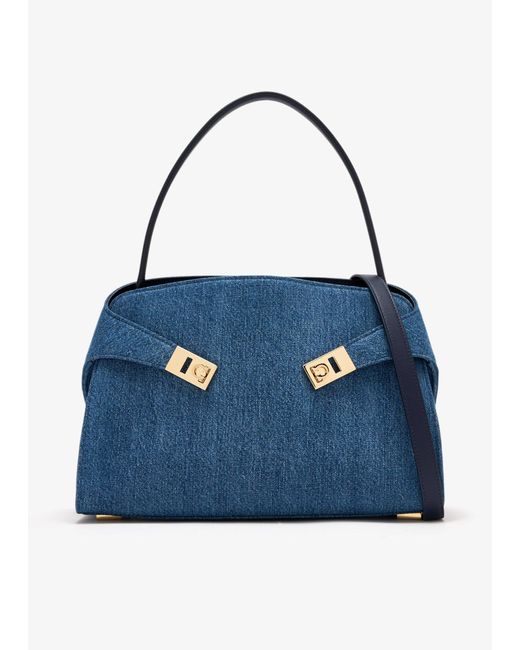 Ferragamo Blue Hug Soft Medium Shoulder Bag