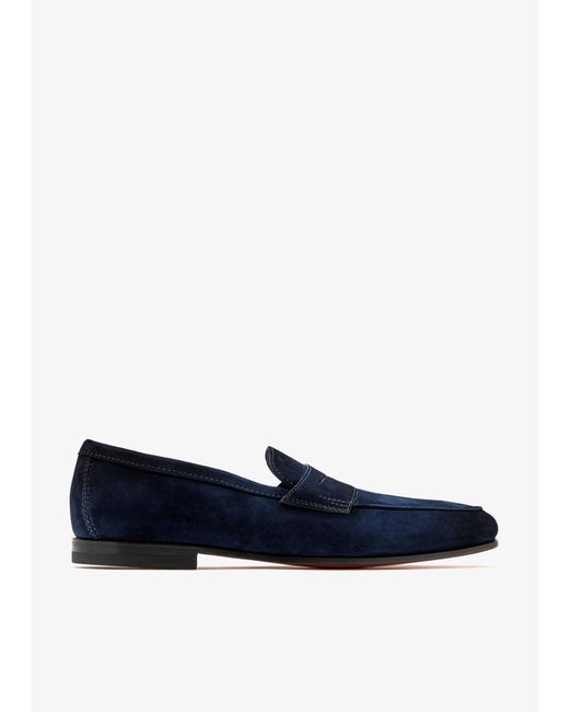 Santoni Blue Carlos Suede Loafers for men