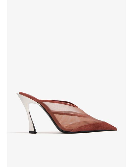 Mugler Pink Mesh & Suede Mule Heels