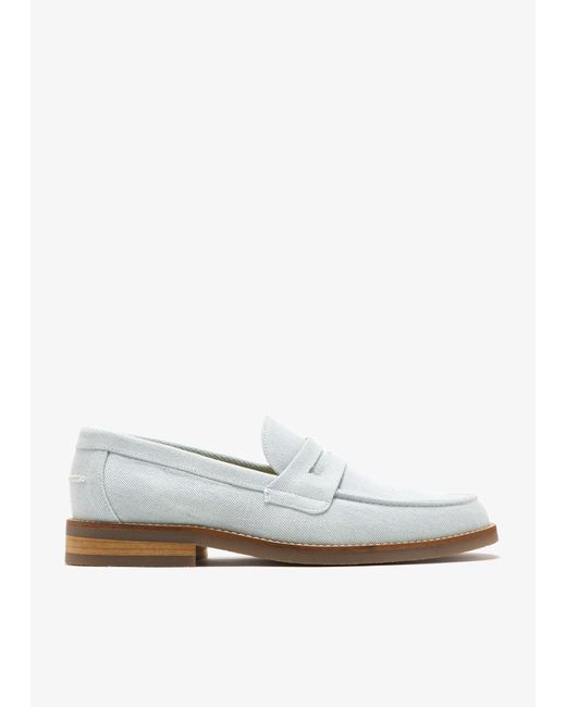 Duke & Dexter White Wilde Denim Penny Loafers for men