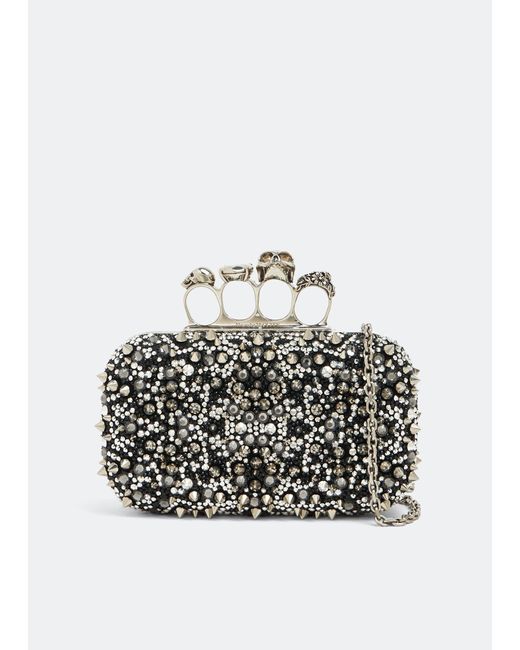 Alexander McQueen Gray Skull Four Ring Clutch