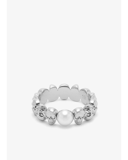 Alexander McQueen White Skull And Pearl Ring for men