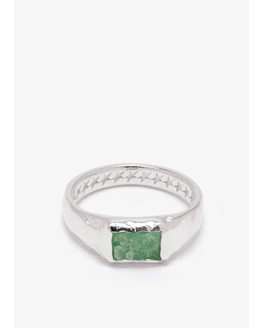 Twojeys Green Rectangular Tourmaline Stone Ring for men