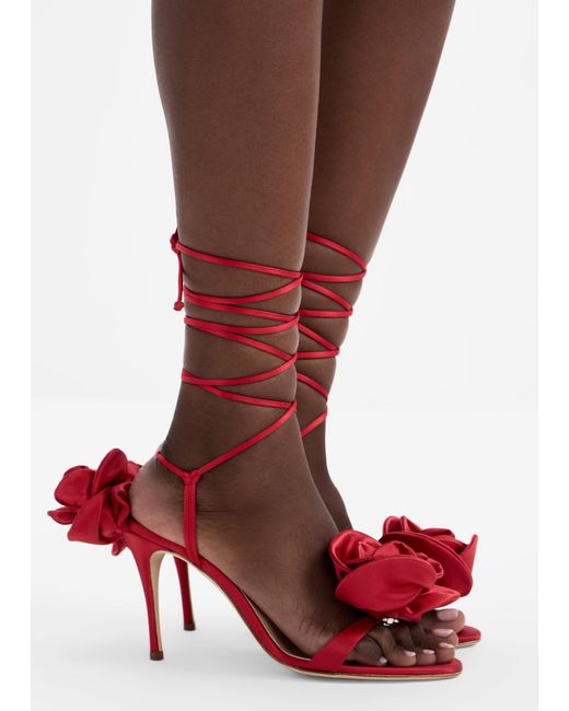 Magda Butrym Red Flower Lace-Up Sandals