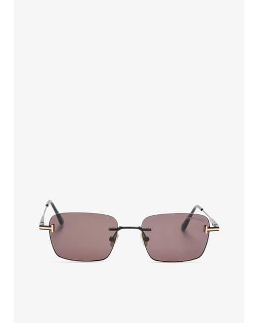 Tom Ford Black Metal Rectangular Sunglasses