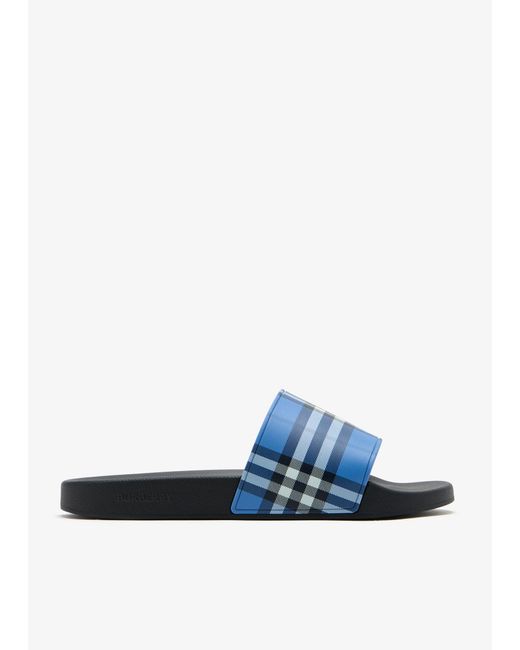 Burberry Blue Check Slides for men