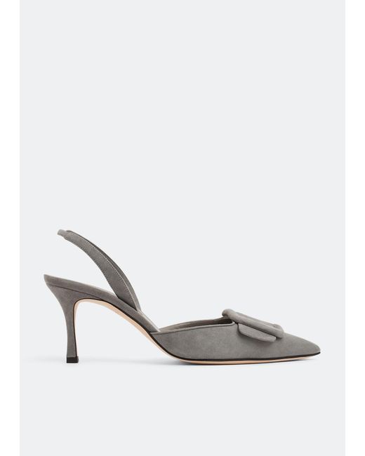Manolo Blahnik White Maysli Slingback Pumps