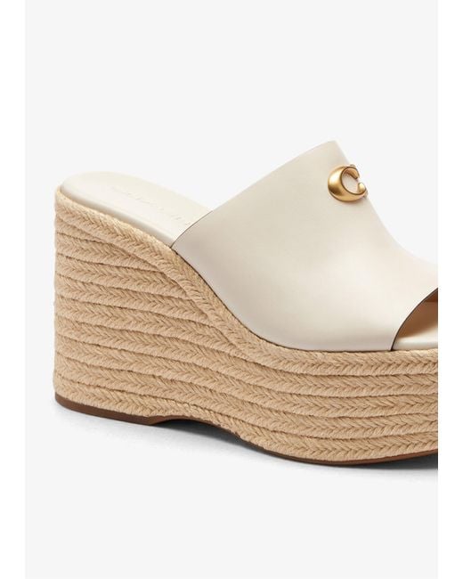 COACH White Logo-Plaque Wedge Espadrilles